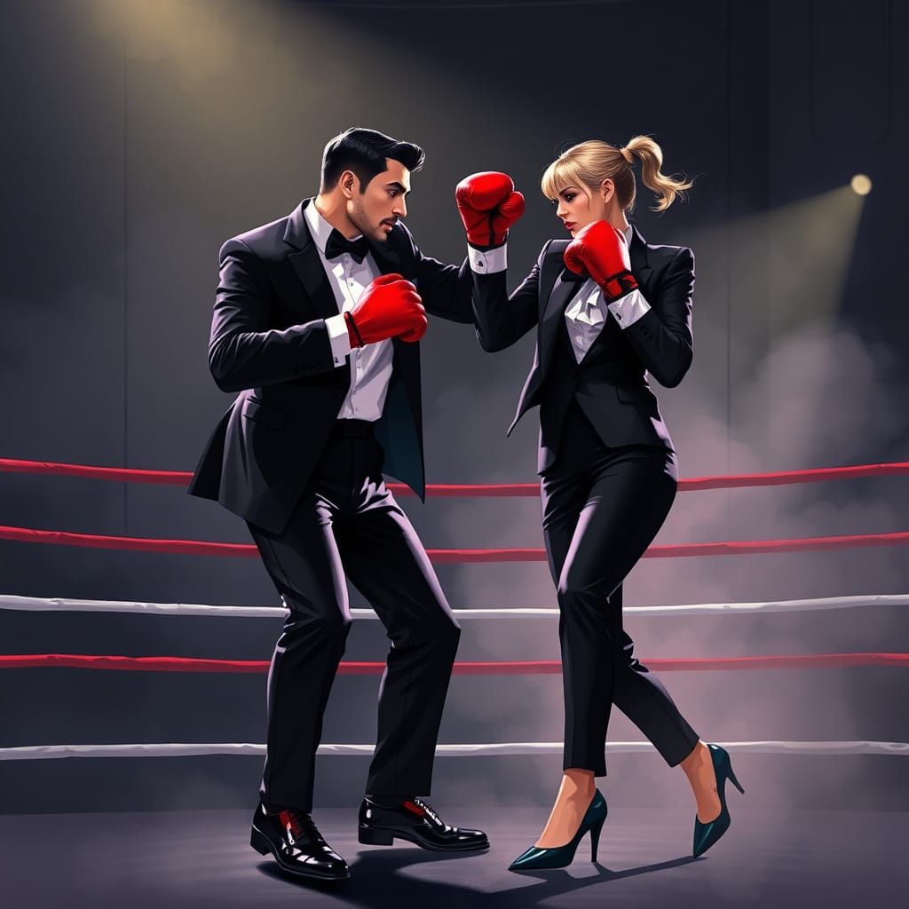 High-Fashion Boxing Match in Cyberpunk Style
