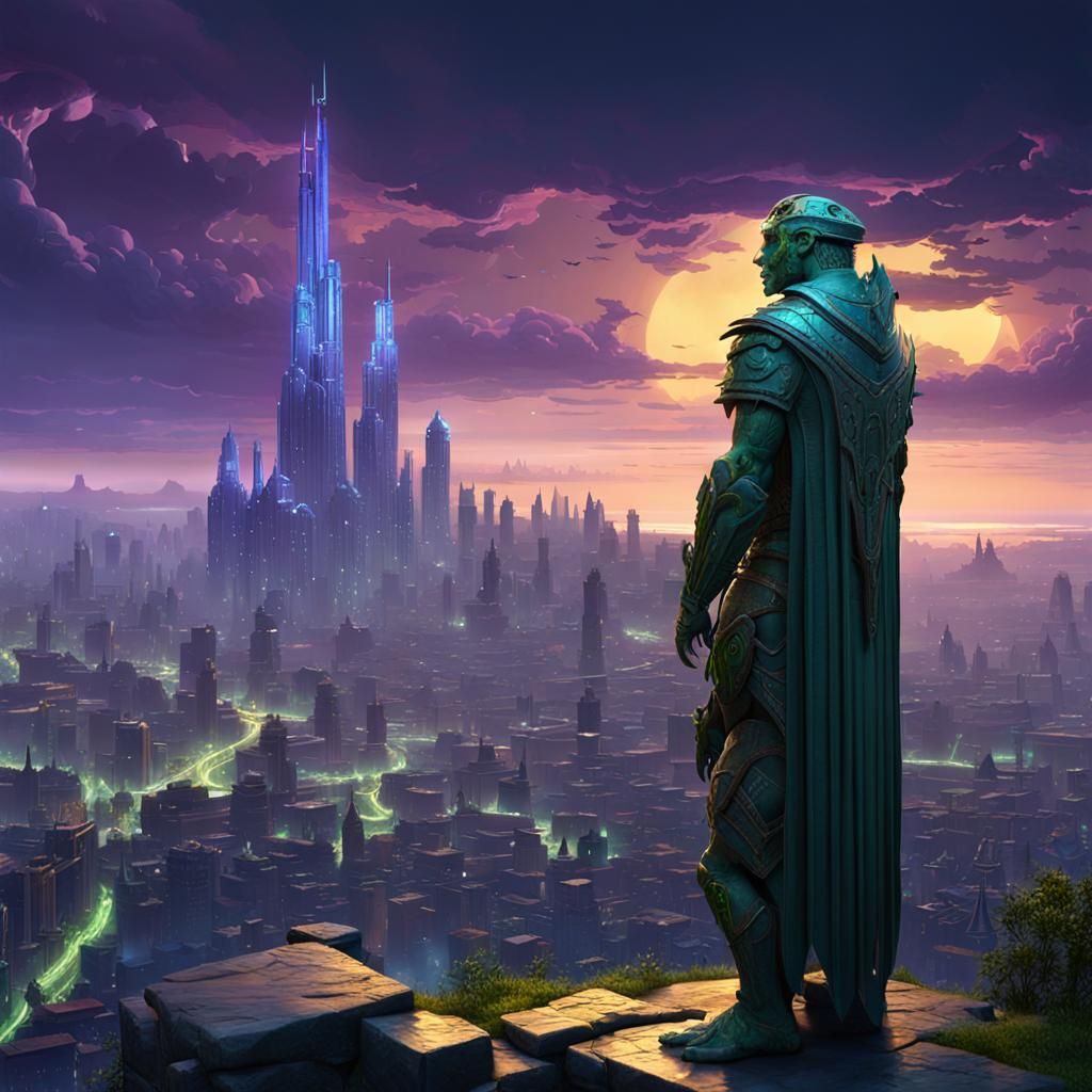 Hyperdetailed City Skyline in Dark Fantasy Style