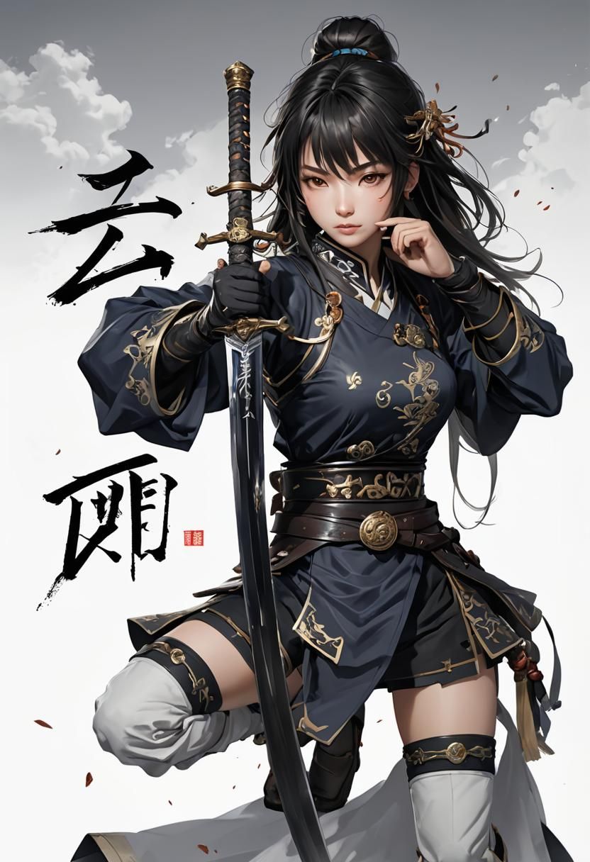 Anime Style Chinese Girl with Sword
