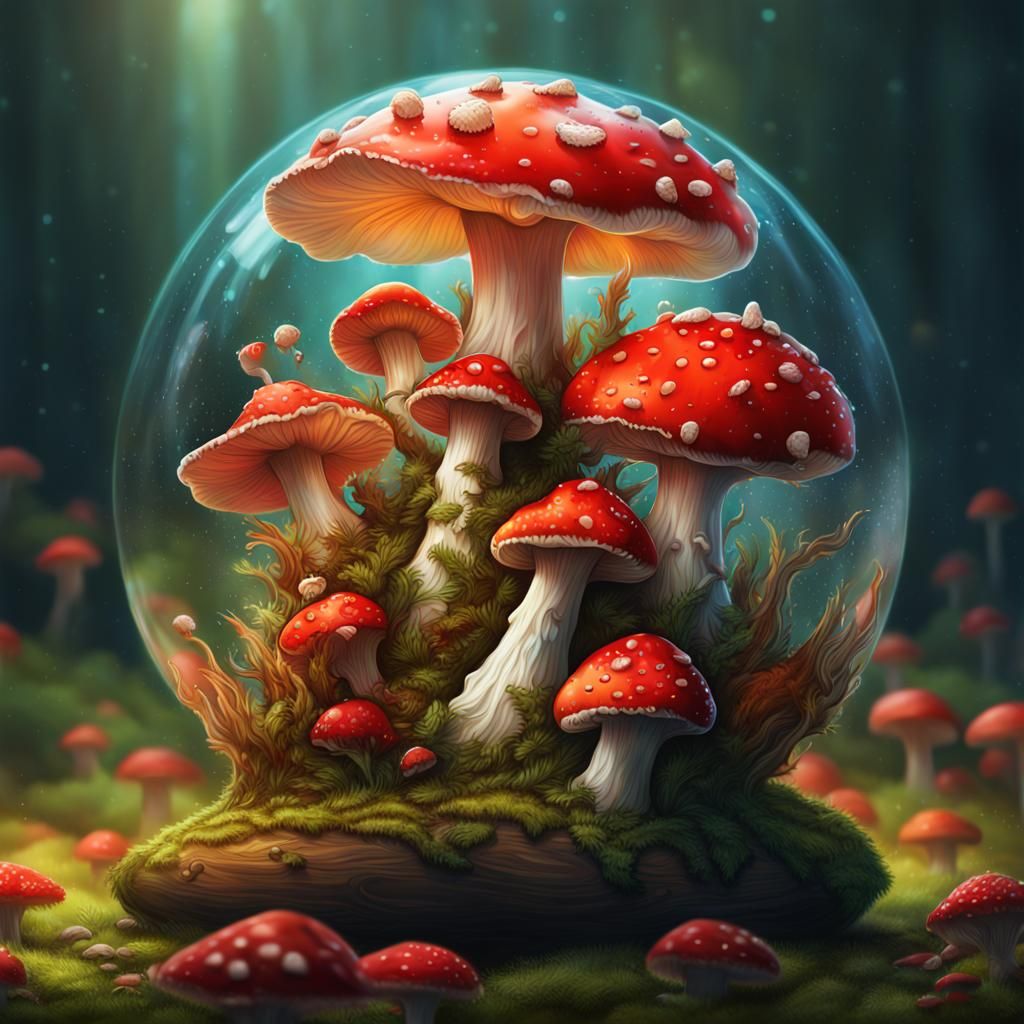 Fly Agaric Mushroom Store Logo in Hyperrealistic Style