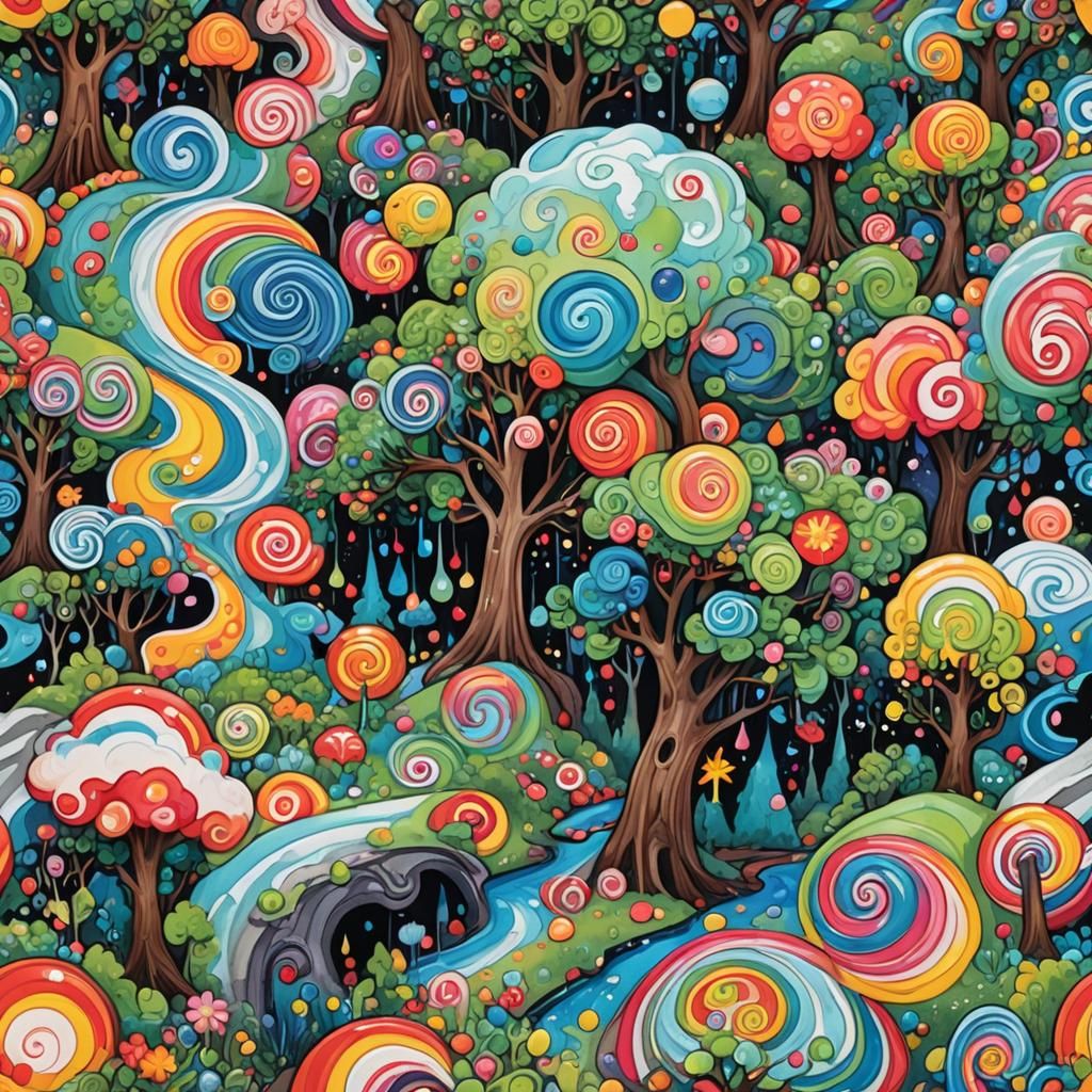 Surreal Stone Face in Gouache Candyland