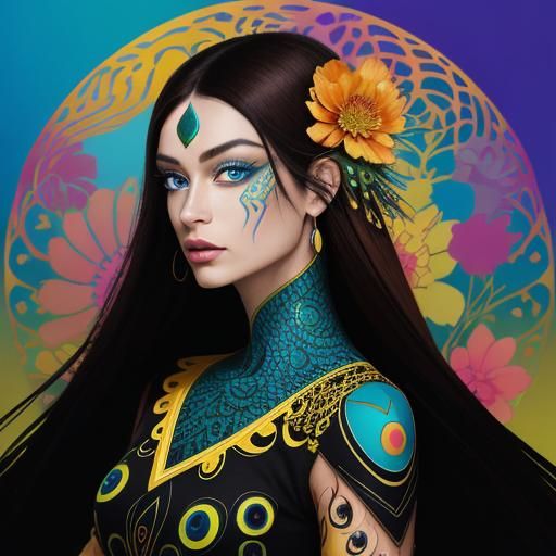 Dragon Peacock Woman in Abstract Expressionism