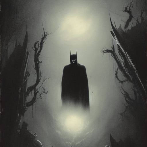 Monstrous Batman in Shadows: A Gothic Horror