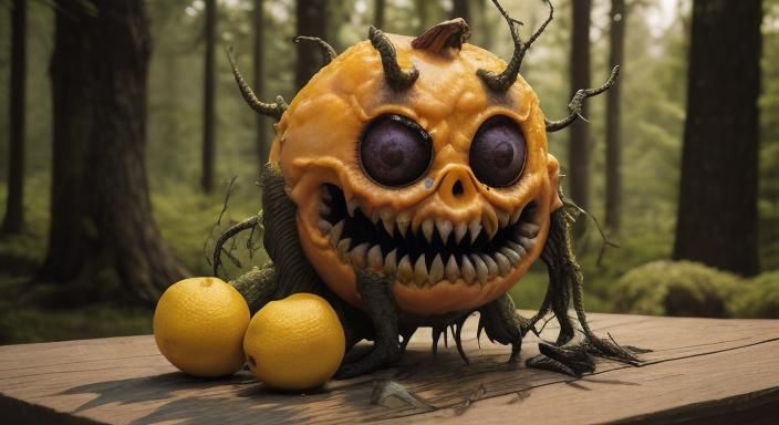 Rotten Mutant Lemon Fruit Monster in Hyperrealistic Photo