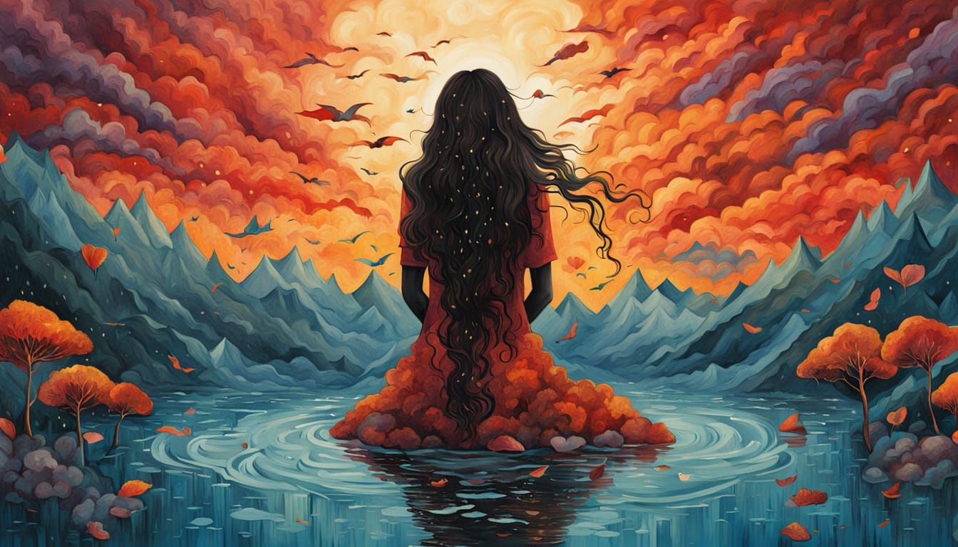 Empowering Self-Improvement Digital Artwork in Vibrant Sunse...