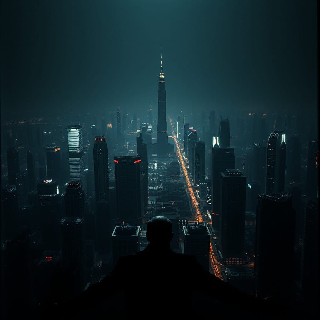 Ethereal Metropolis on Black Canvas