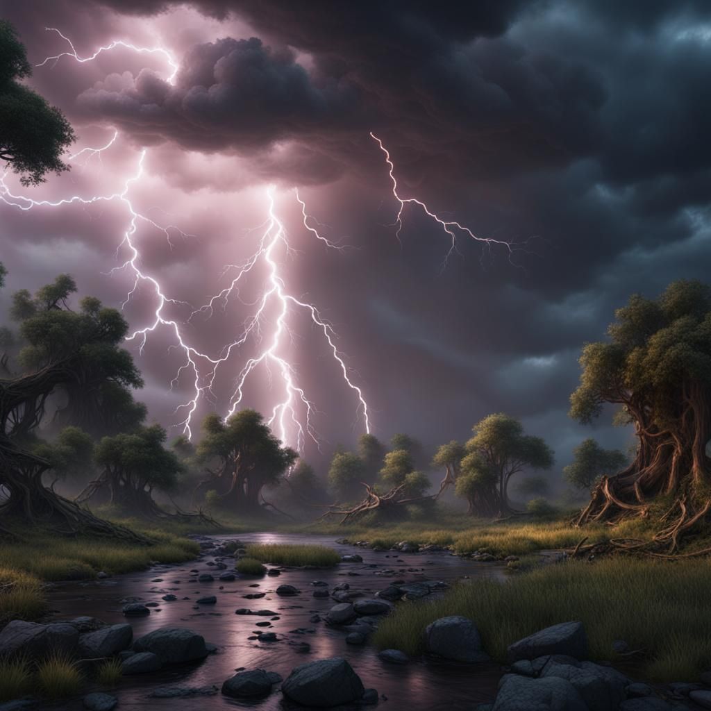 Detailed Thunderstorm Concept Art in Deep Color