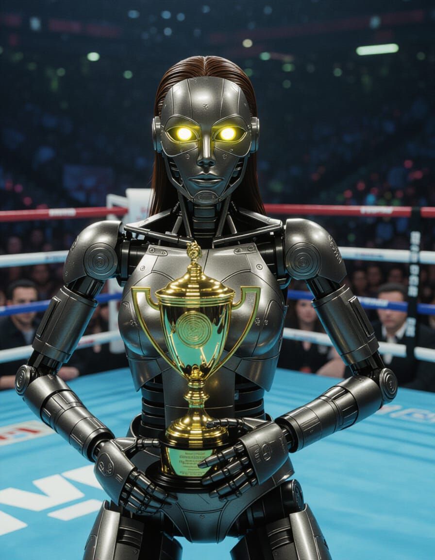 Feminine Robot Gladiator Champion in Metallic Style