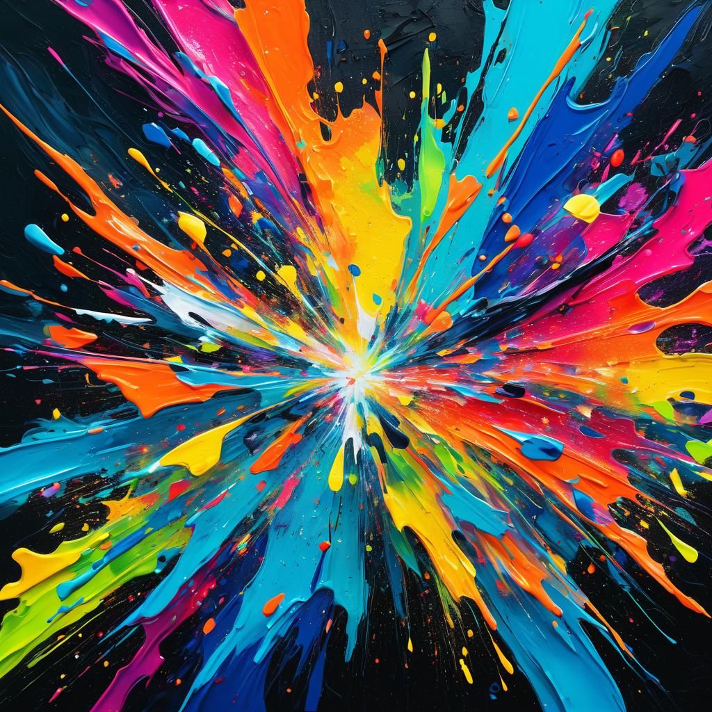 Fractured Abstract Expressionism: Swirling Neon Colors