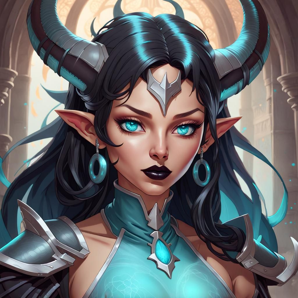 Tiefling Cleric Portrait in Digital Art Style