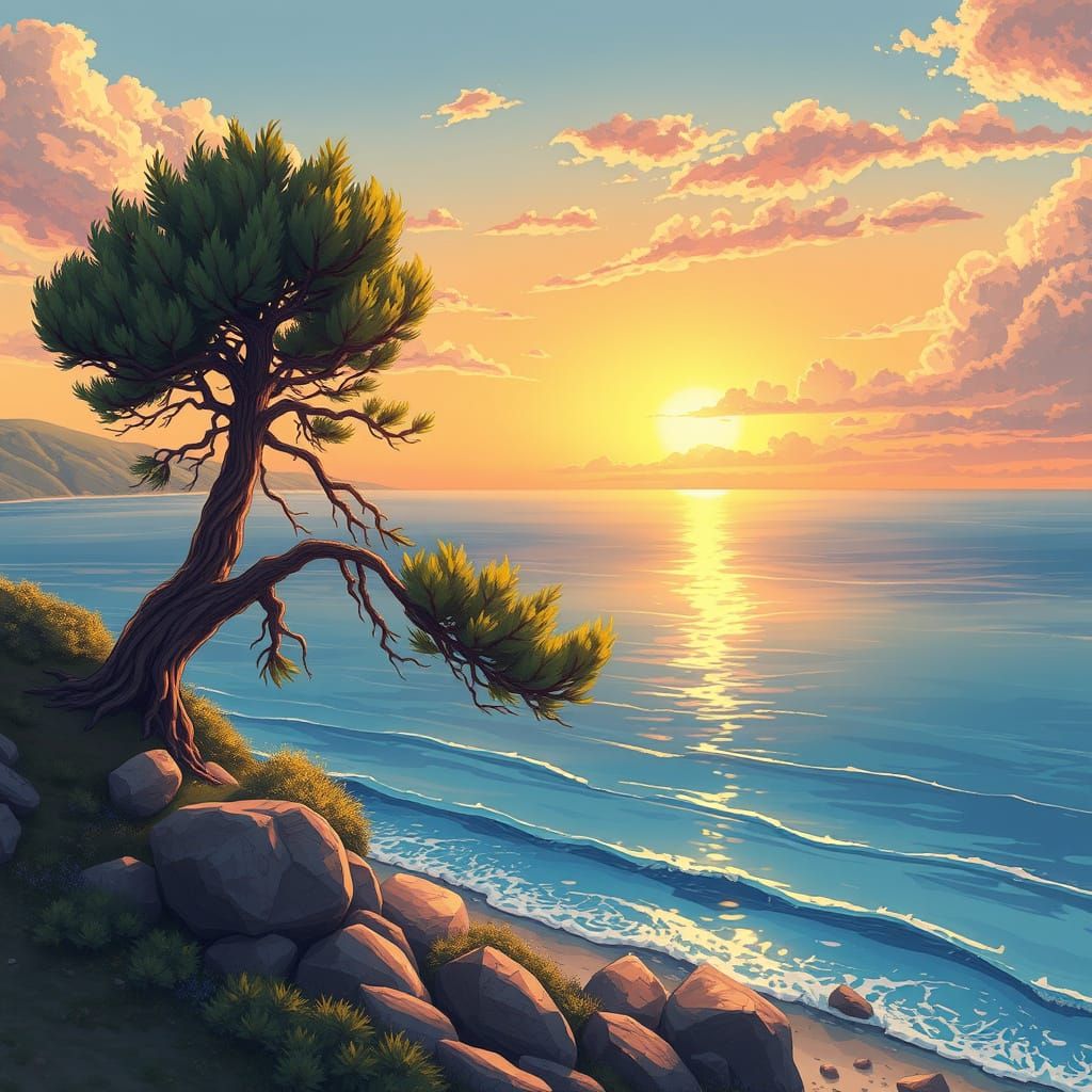 Serene Italian Coastal Scene with Majestic Pino di S. Andrea...