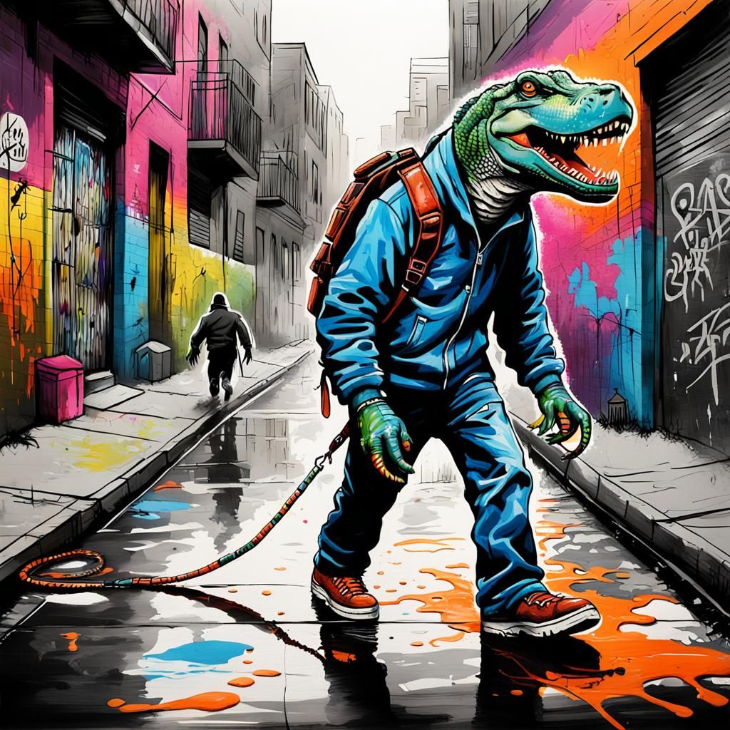 Alligator Street Art in Urban Cityscape
