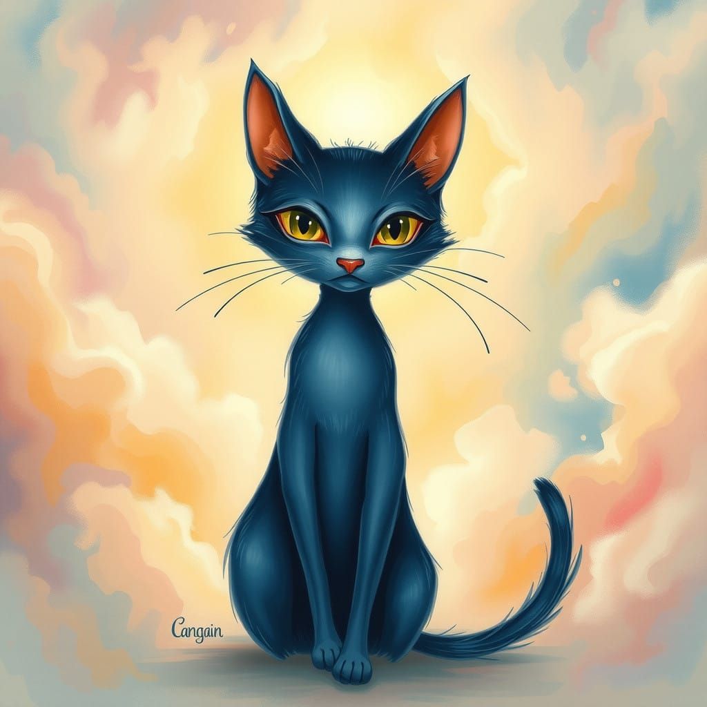 Whimsical Cat Embodies Vibrant Idea in Sacred Space
