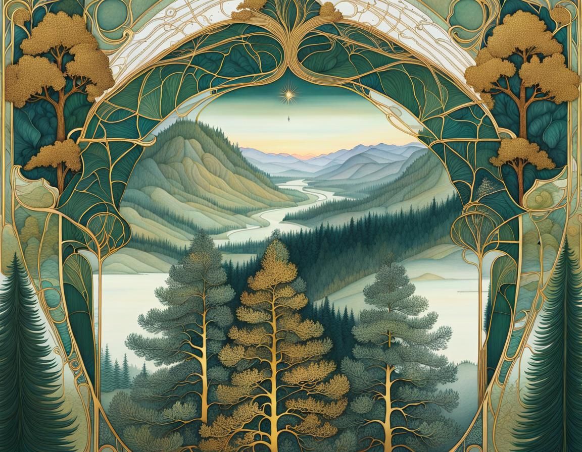 Enchanted Lands Map in Art Nouveau Style