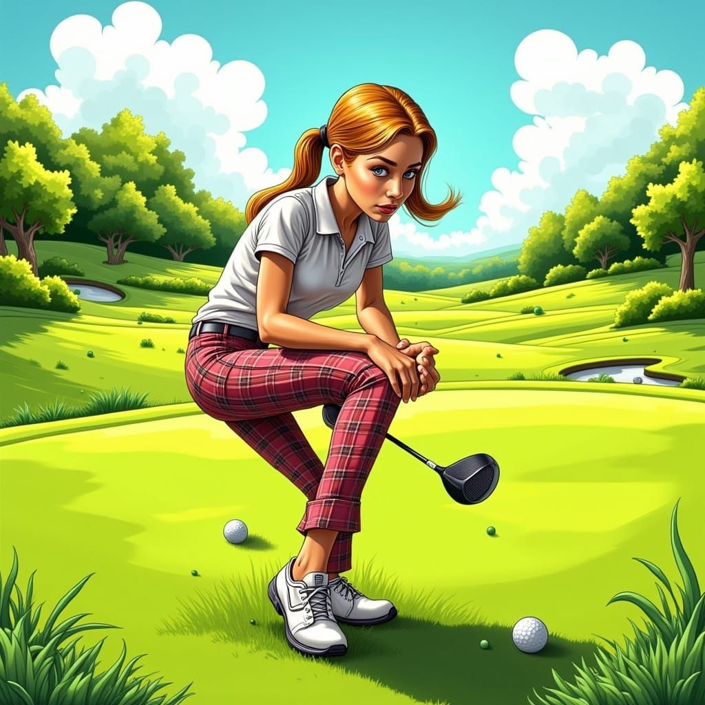 Cartoon Golfer's Knee Injury in Hyperreal Style