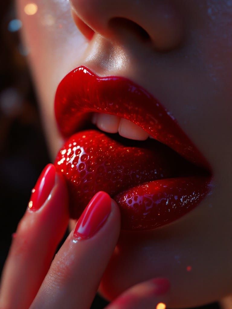 Strawberry Kiss: Hyperreal Cinematic Concept Art