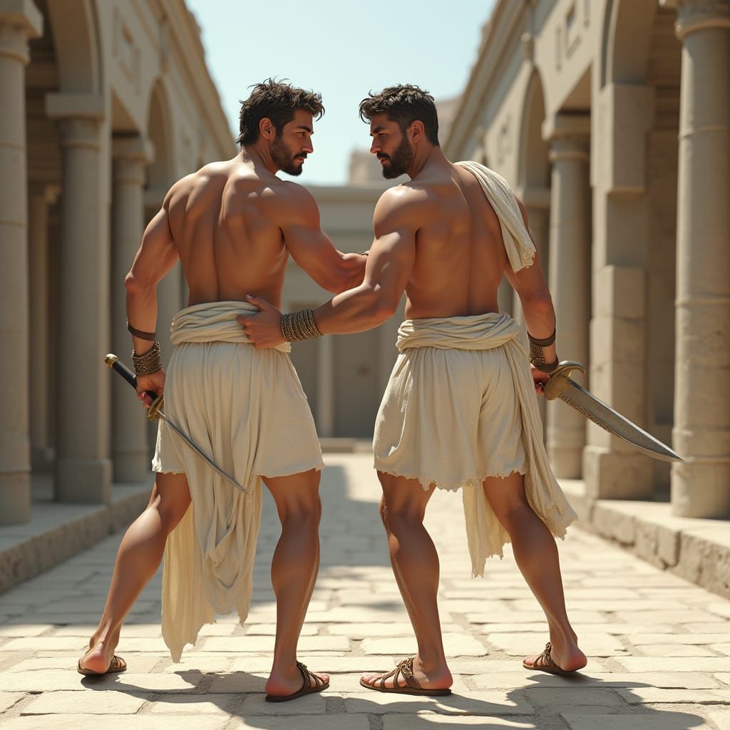 Achilles and Patroclus Training: Marble Sculpture