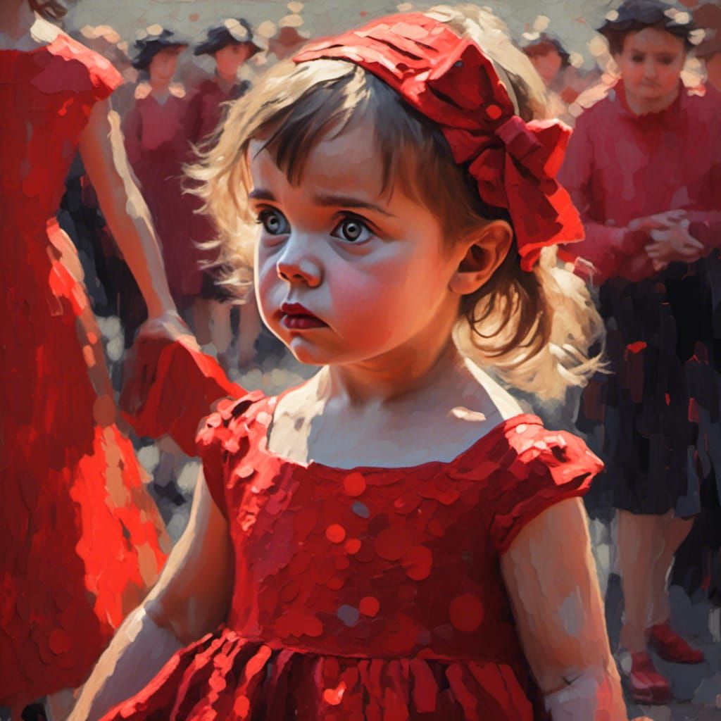 Toddler in Crowd: Impressionist Mixed Media Portrait