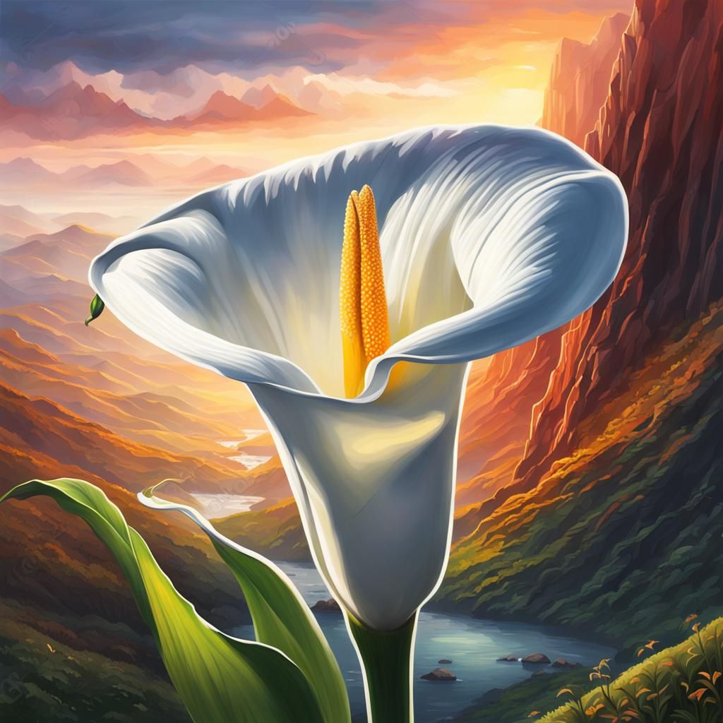 Arum Lily in Hyperrealistic Valley Splash Art