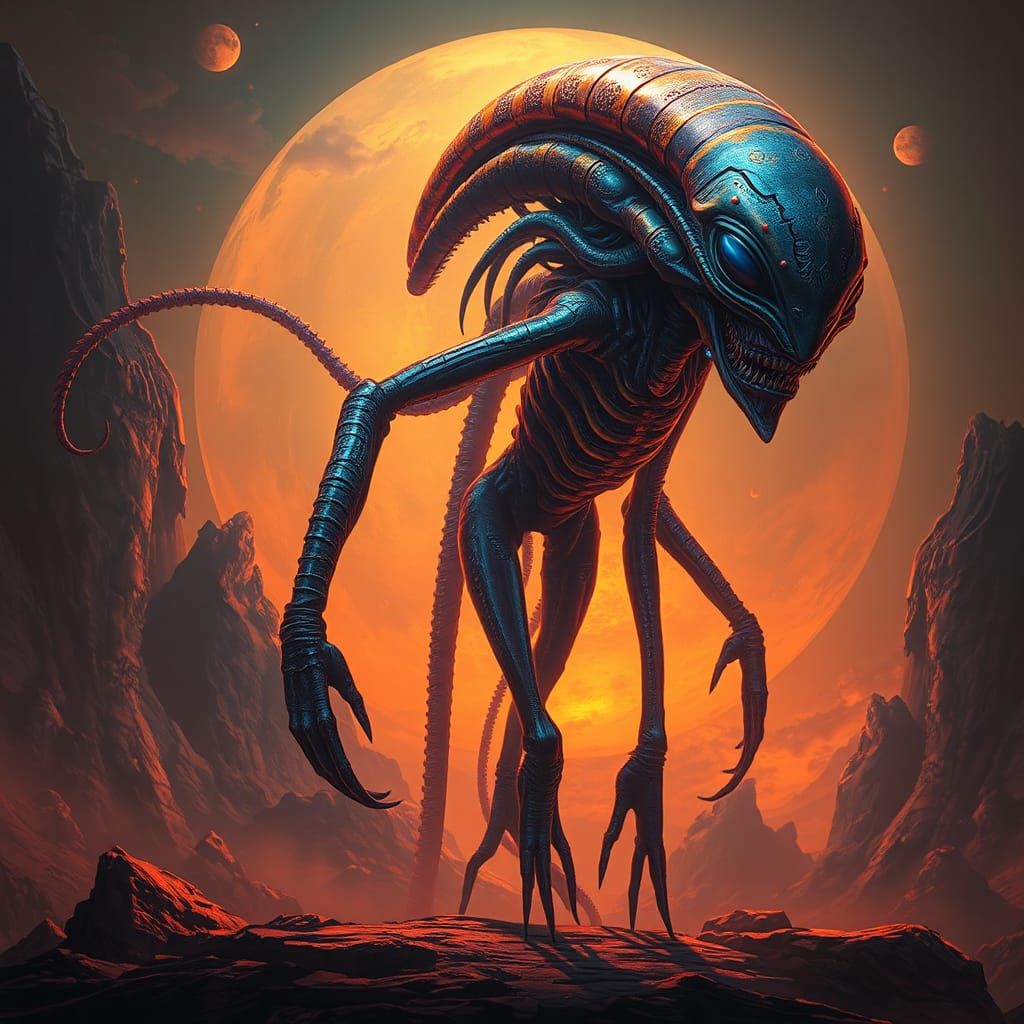 Otherworldly Alien in Biomechanical, Sci-Fi Style