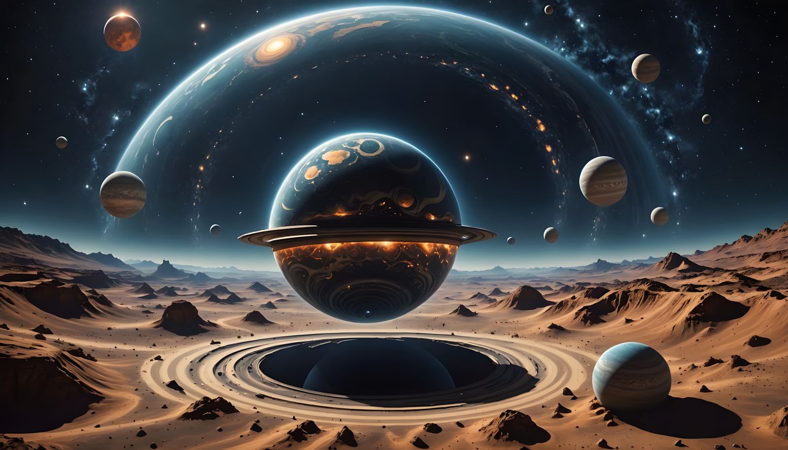 Surreal Cosmic Void with Folding Planets and Alien Structure...