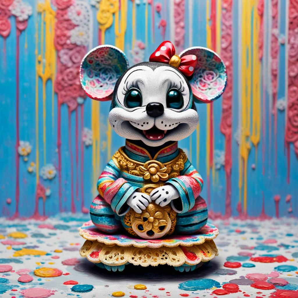 Minnie Mouse as Rococo Maneki Neko, Impasto Art