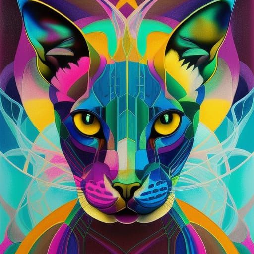 Abstract Sphynx Cat Ink Illustration in Liquid Crystal