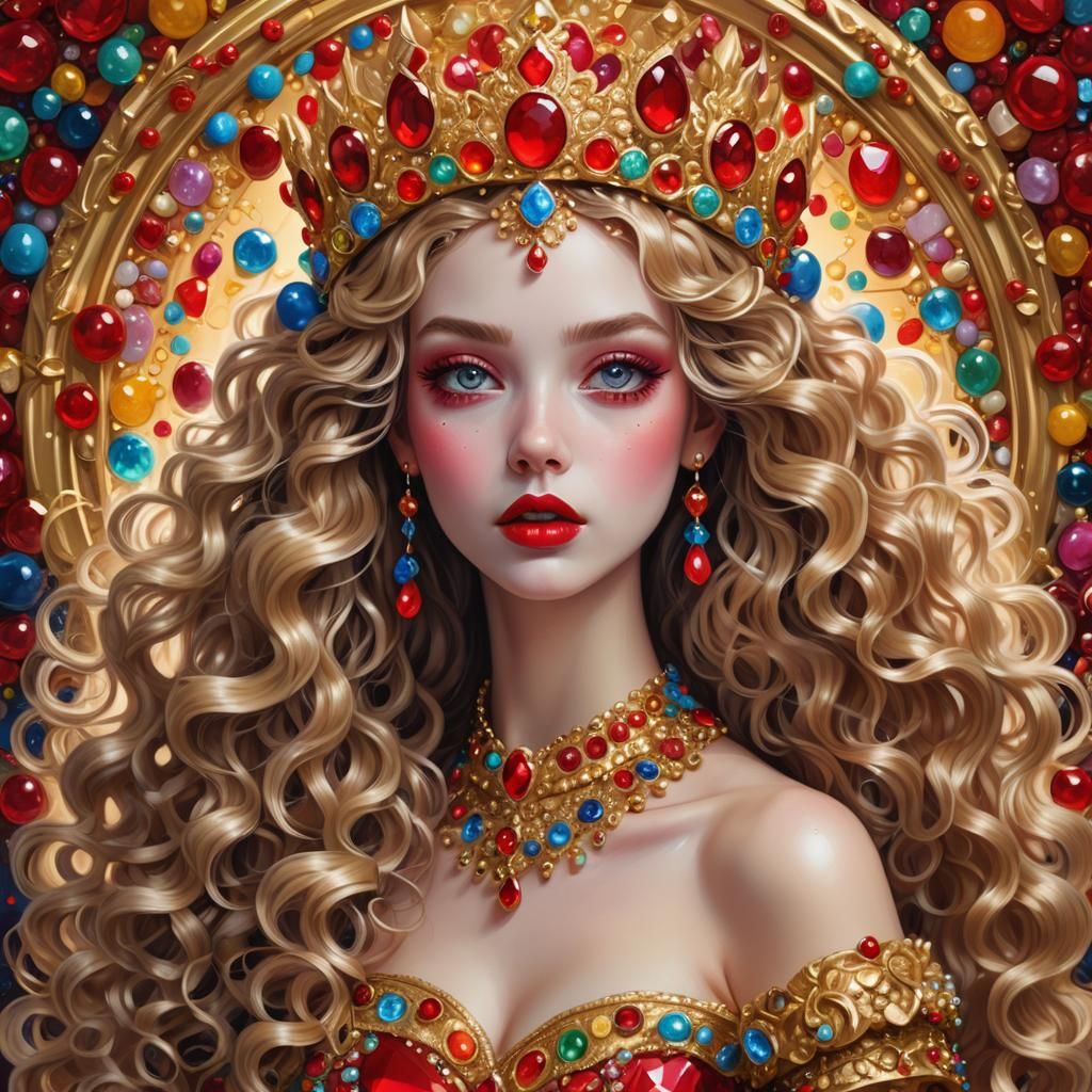Girl with Gemstone Crown in Candy Art Style