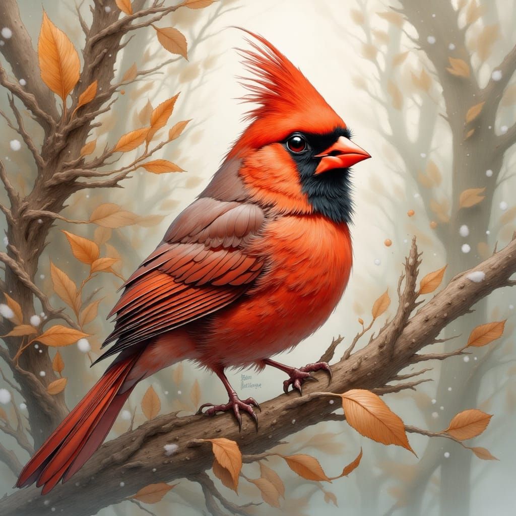 <lora:TwigsV2:1.0> Cardinal Bird on a branch