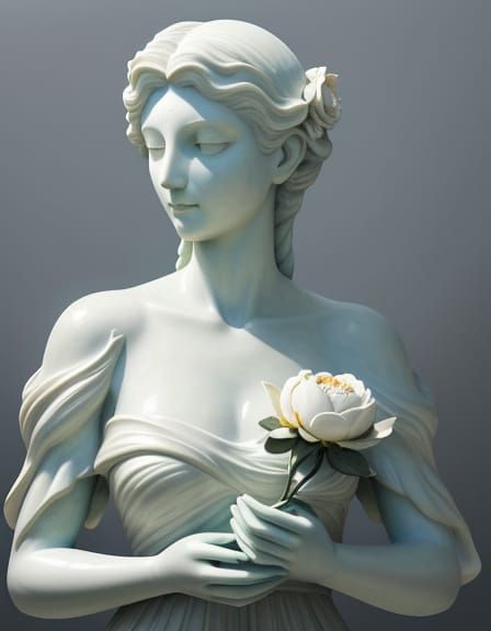 Marble Statue of Woman with Blooming Peony, Rodin Style