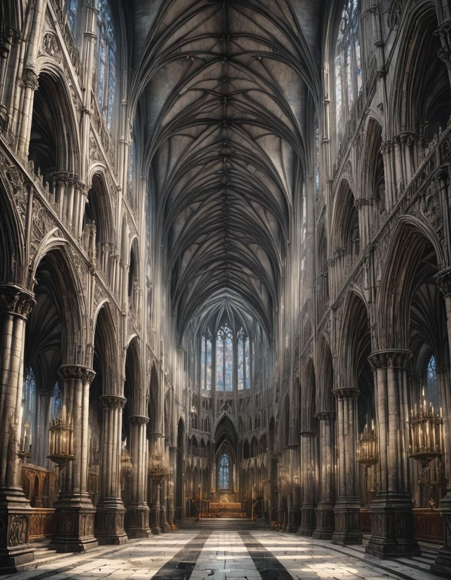 Gothic Cathedral: Indian Ink Drawing in Unreal Engine 5