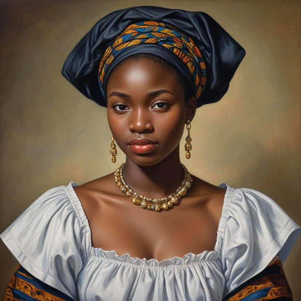 Gabonese Punu Woman Portrait in Renoir Style