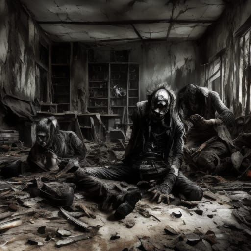 Gruesome Scene of Human-Hyena Hybrids in a Forsaken House