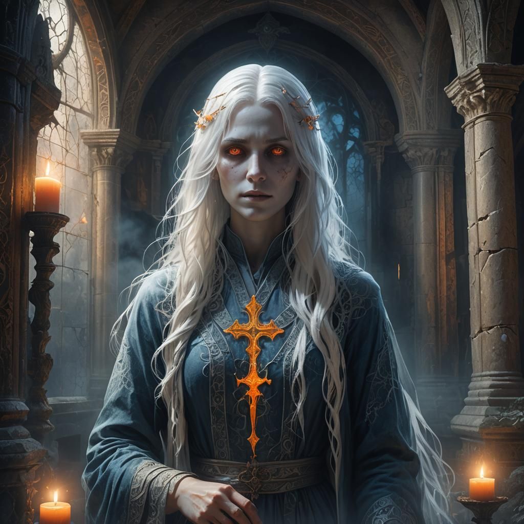 Translucent Ghost Portrait in Mystical Chapel