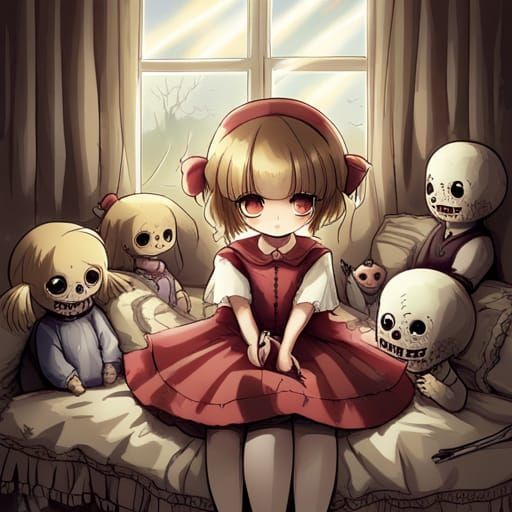 Creepy Vintage Dolls in Anime Style