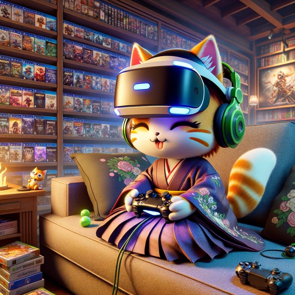 A cute chibi cat playing video games #6