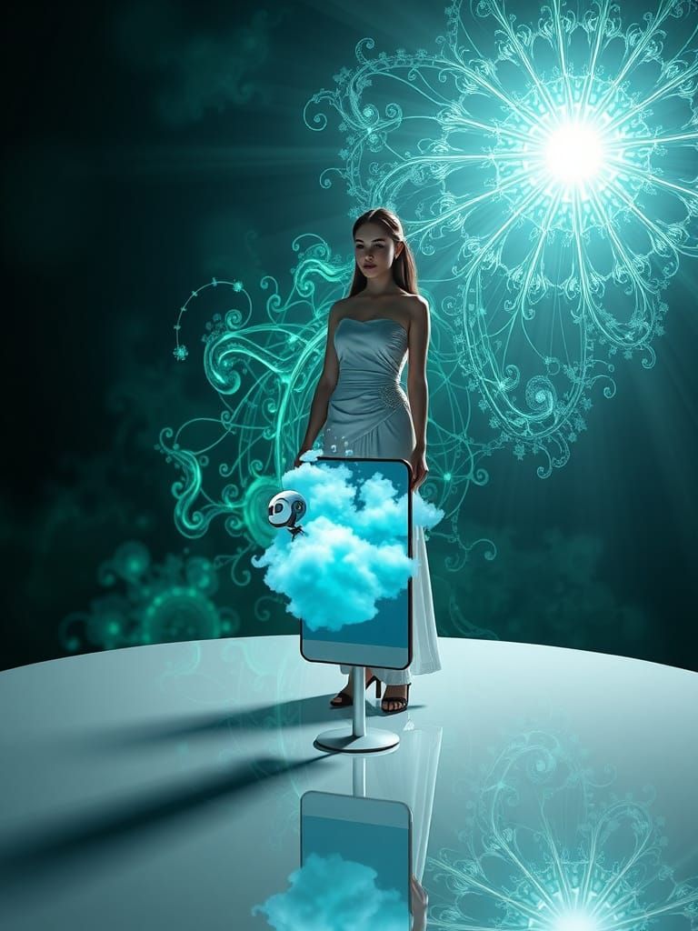 Neon Fractal Android Emergence in 3D Anime Style