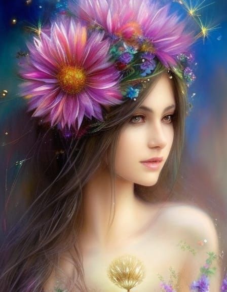 Dandelion Fairy Portrait in Whimsical Fantasy Style