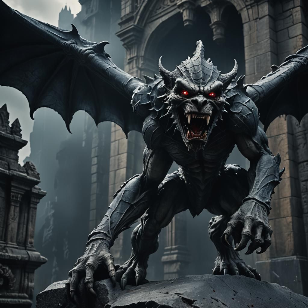 Grotesque Gargoyle Lunging Forward in Dark Fantasy Style