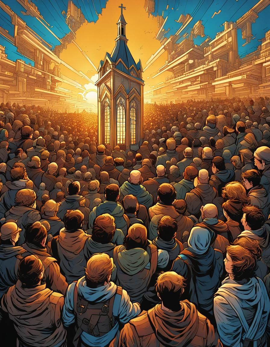 Dynamic Comic Art: Human Church in Golden Hour