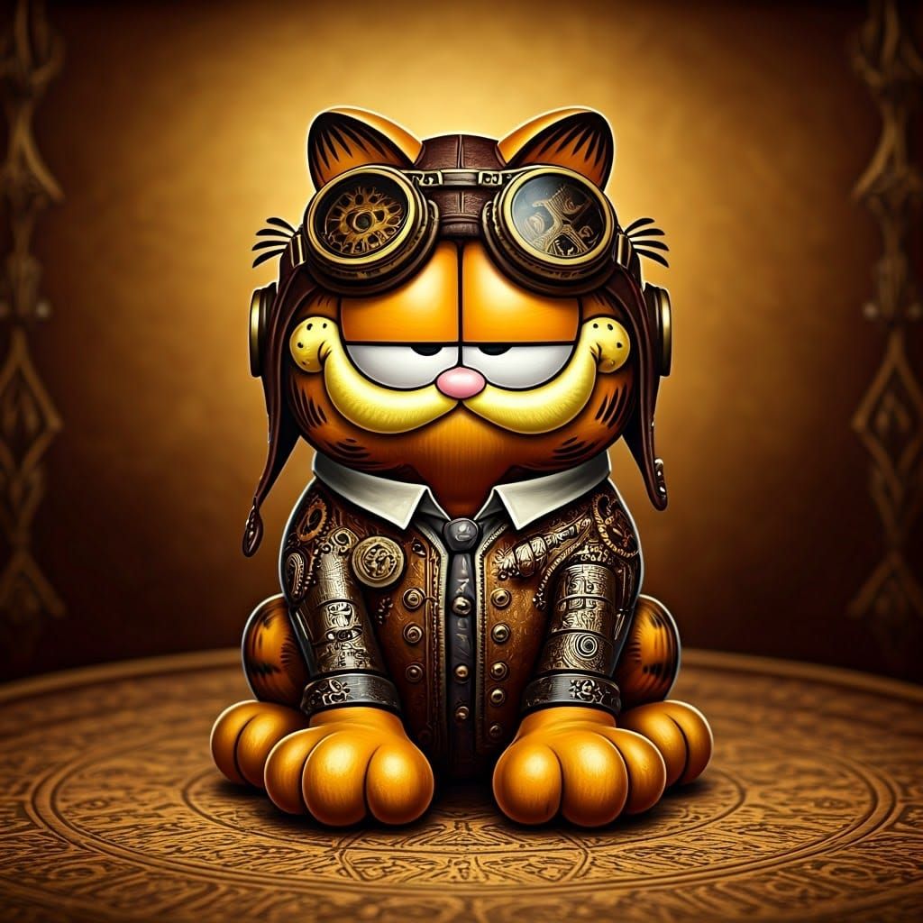 Steampunk Garfield Enameled Glass Figurine