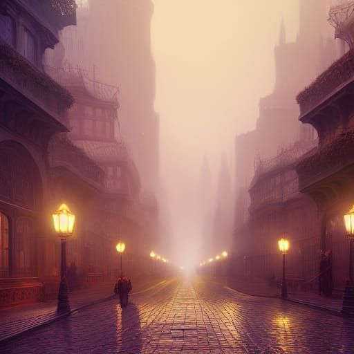 Victorian Boulevard in Detailed Matte Painting Style