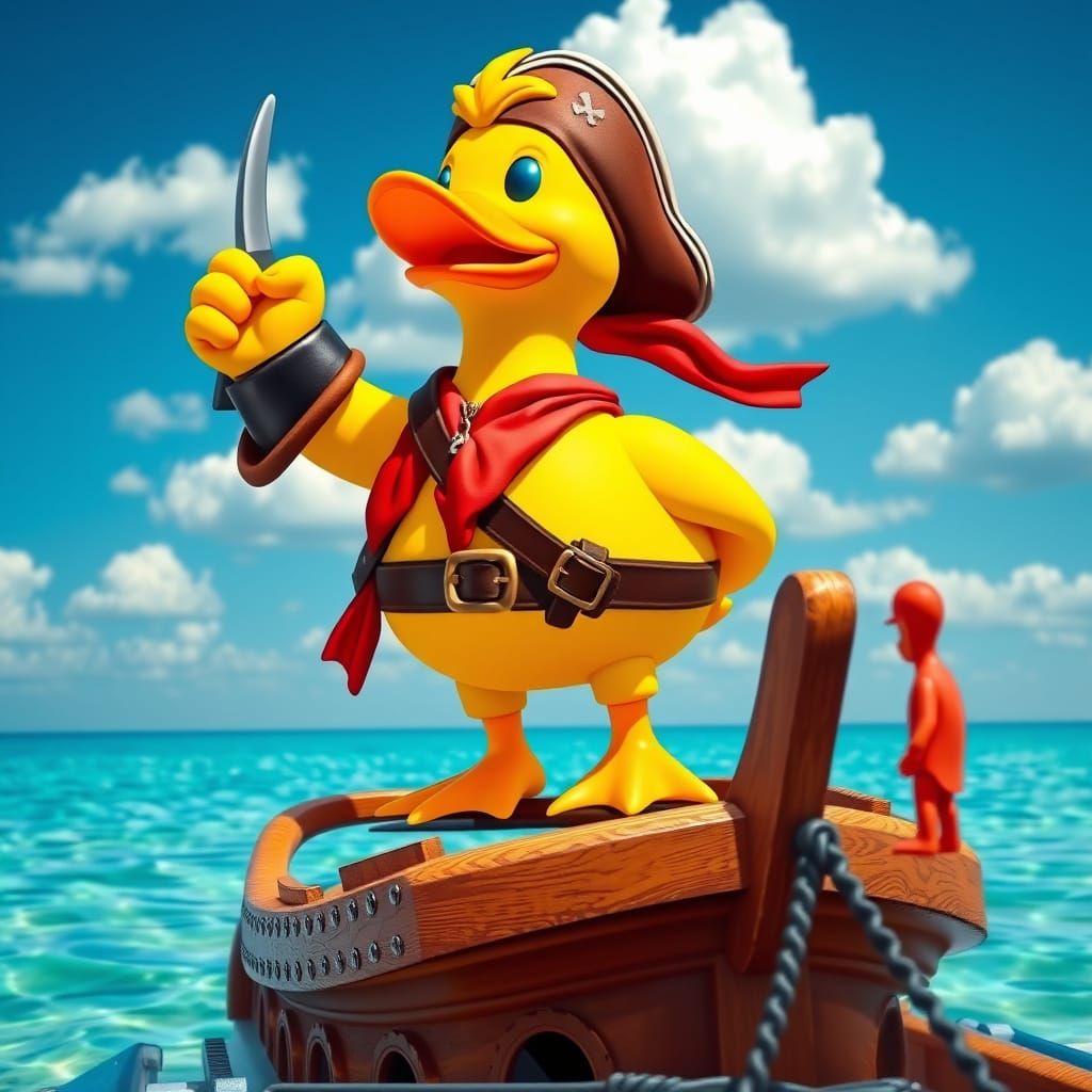 Vibrant Rubber Duck Pirate on Toy Pirate Ship