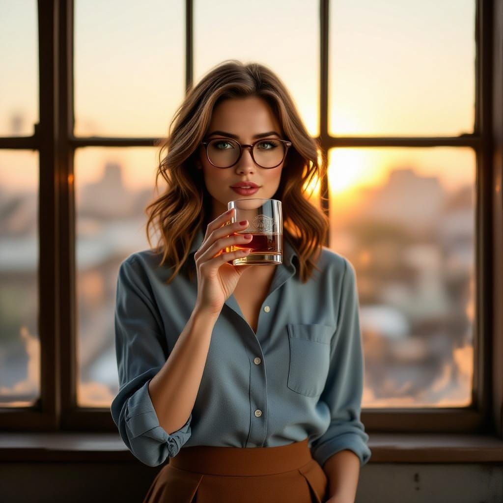 Woman Reflecting in Sunrise Glow, Rembrandt Style