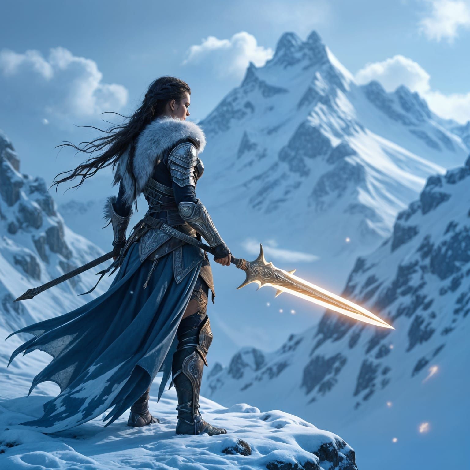 Valkyrie Warrior on Snowy Peak in Photorealistic Style