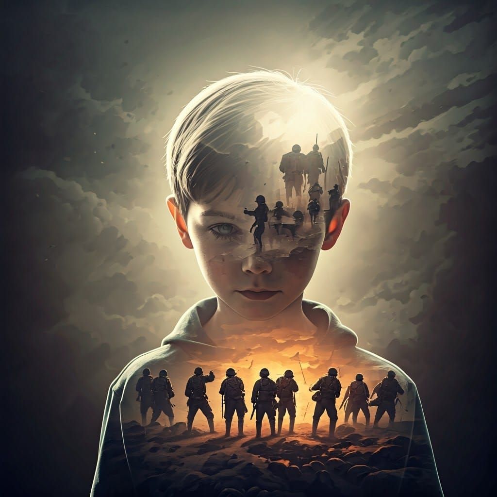 Heroic Soldiers Blended with Boy in Double Exposure Art