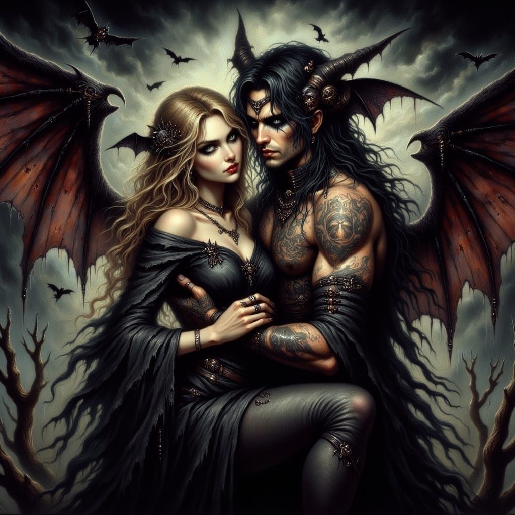 Dark Fantasy: Woman and Bat-Winged Man