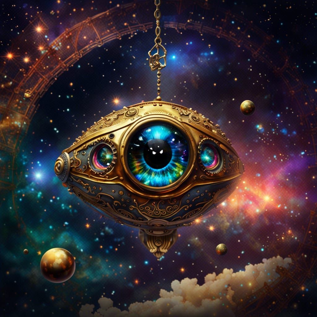 Steampunk Eye Reflecting Nebulas in Space