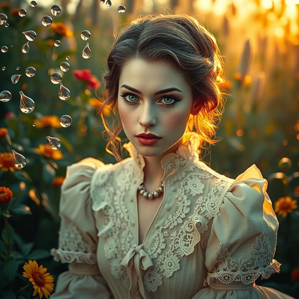 Woman in Surreal September Landscape as Digital Art