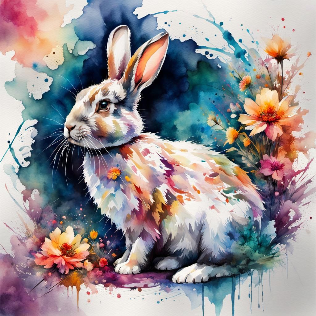 Fantasy Watercolor Rabbit Fairytale Illustration